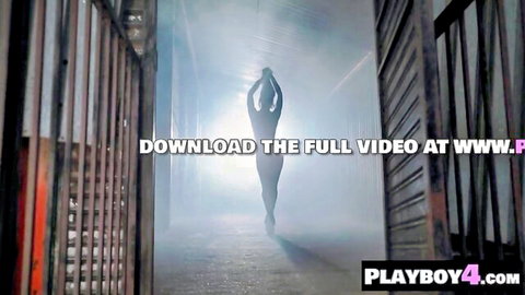 Naked black woman posing sensually in foggy silhouette