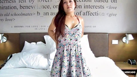 Rosa Galindo in floral dress teasing before hardcore fuck