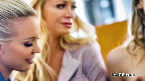 Blonde women in lesbian gyno checkup leading to scissoring foursome