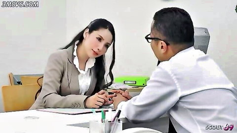 Japanese mature woman in office blazer teases man with POV interview vibe