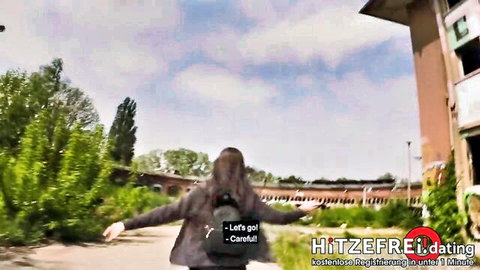 Amateur Berlin girl teasing walk outdoors near train station