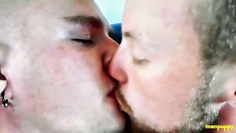 JC Dickerson and Leo Blues intense tongue kiss in gay adult video