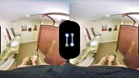 Tiffany Watson kneeling for blowjob in club bathroom VR porn