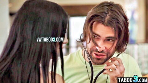 Brunette babe stepsister examined by stepbrother with stethoscope in taboo scene