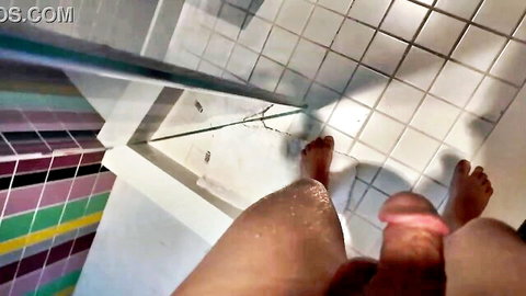 POV erect cock in steamy shower with stepmom's best friend