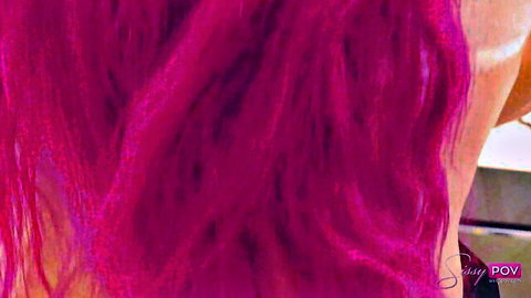 Leela Wong vibrant pink hair close-up in HD BTS POV sex video