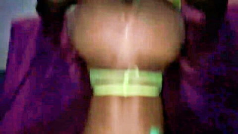 Black woman exposing soaked pussy and big ass in green thong from behind