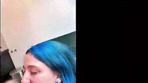 Blue-haired woman gets massive facial cumshot in skincare routine closeup