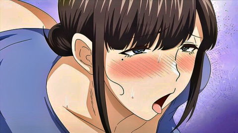 Teary anime wife with ahegao face in netorare hentai, big tits
