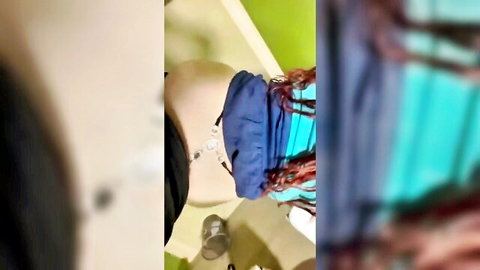 Redhead nurse bent over doggy style, exposed ass in blue scrubs