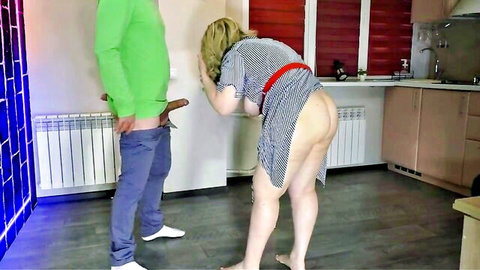 Blonde MILF with thick thighs bends over for neighbor's cock