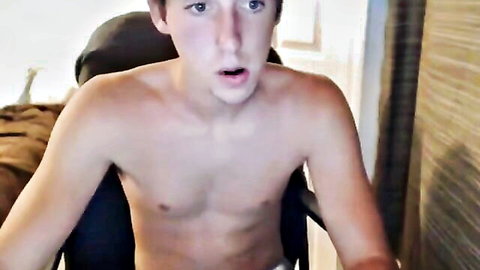 Shirtless young guy excited in hot bi MMF webcam threesome