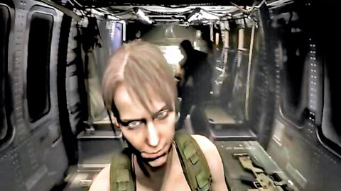 Intense blonde in tactical gear, Quiet cosplay from Metal Gear Solid