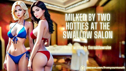 Two busty hotties in bikinis at Swallow Salon, ASMR roleplay by fromyourmouthva