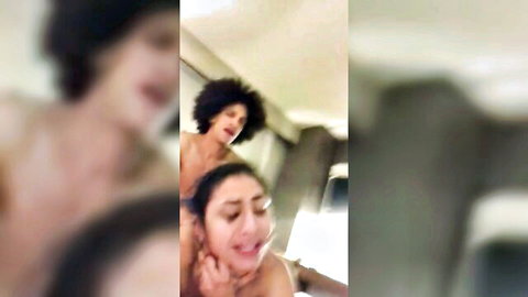 Arab babe and black slut moaning with open mouths in intense interracial passion