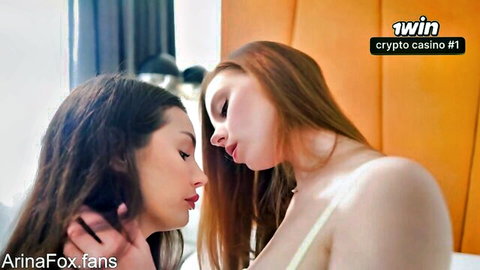 ArinaFox and Elisonni sharing intimate kiss in lesbian POV scene