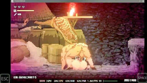 Pixel art kunoichi from Kunoichi Sekiren bent over, ass exposed in erotic pose