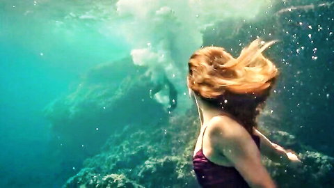 Svenja Jung redhead in sensual underwater erotic scene, purple bikini top, Fall For Me 2025