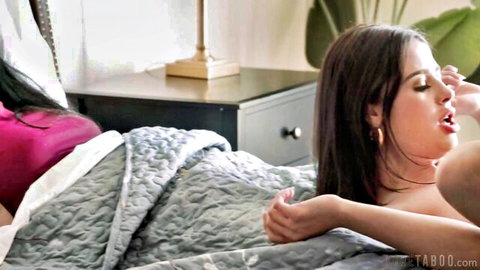 Kylie Rocket naked on bed, brunette beauty with trimmed pussy fucked by Tommy Pistol
