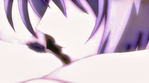 Haruka from Beat Blades Ep.2, anime girl with purple hair in ecstatic close-up