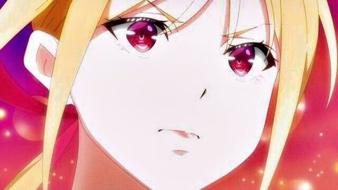 Blonde anime babe with red eyes in erotic massage scene