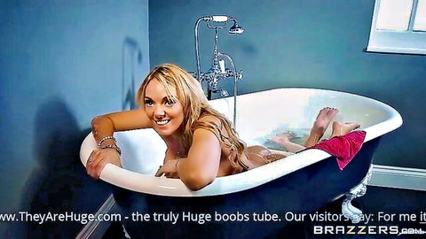 Blonde MILF with huge tits relaxing nude in bathtub soak