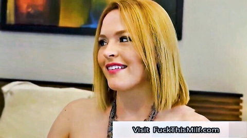 Blonde MILF Krissy Lynn smiling topless with necklace