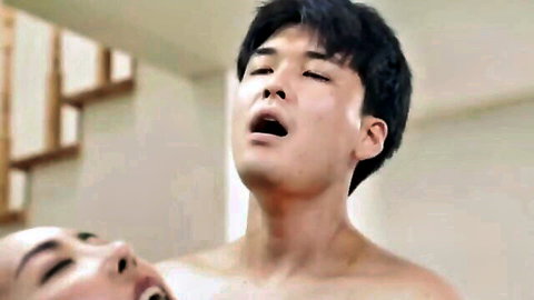 Japanese man moaning in ecstasy as Asian woman gives him intense blowjob