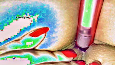 Woman inserting pink dildo into wet shaved pussy in steamy bathroom water