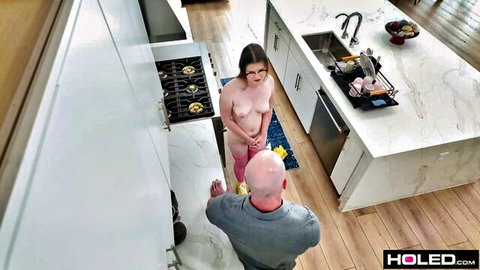 Ava Marina petite nude with older man in kitchen tease