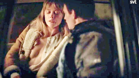 Frida Gustavsson topless in car with man from Faithless s01e05-06