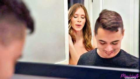 Anya Olsen as busty stepmom peeking topless at stepson in bathroom