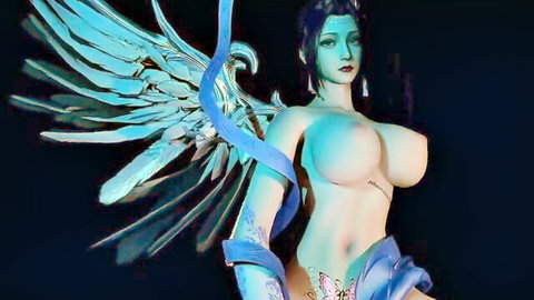 3D big boobs Asian fantasy slut with blue skin and wings
