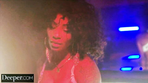 Alina's seductive closeup in interrupted boss hookup, curly hair, hoop earrings
