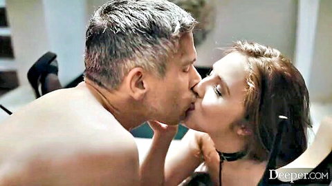 Gabbie Carter and Lena Paul passionate nude kiss in bathtub with choker