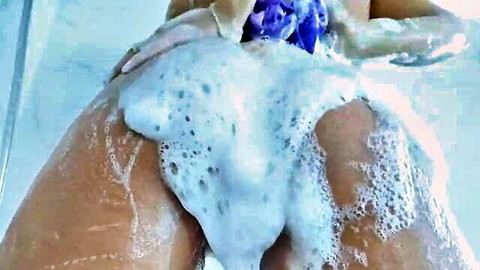 Curvy MILF soaping wet ass in steamy shower cumshot scene