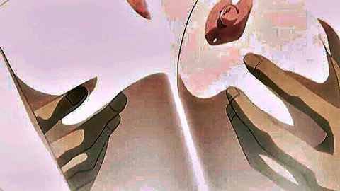 Anime hentai scene of hand squeezing large pink nipple in Resort Boin uncensored episode