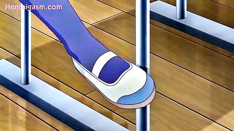 Hentai anime girl leg in purple stockings and white shoes