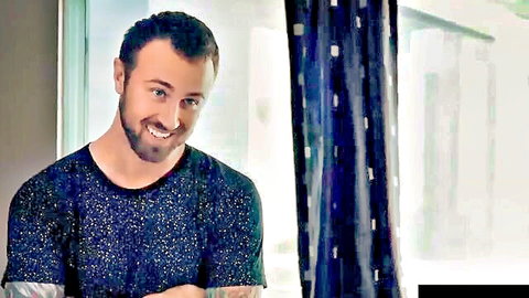 Lena Paul stepsister scene with handsome tattooed male co-star smiling confidently