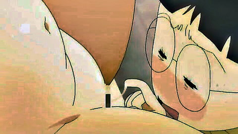 Misaki sensei hentai OVA: anime boy with glasses intimately touching teacher's large breasts