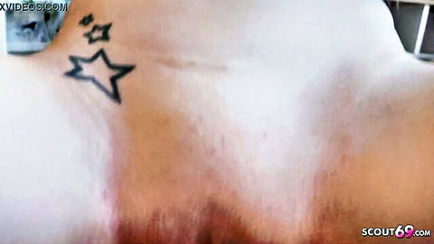 Angie Lynx side nude view with star tattoos, German Scout casting