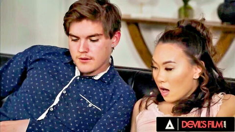 Kimmy Kimm surprised by guy on couch in Devils Film scene