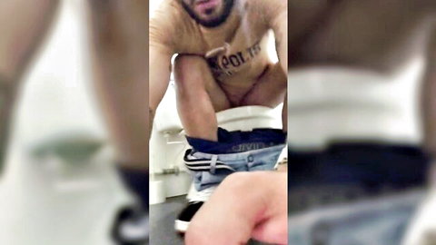 BLAZEXLIVE caught douching in public, pants down on toilet with police tattoo
