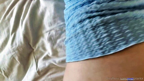Jewelz Blu thick step sister teasing hips in blue dress on bed