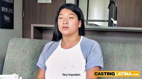 Asian Latina in tank top for casting couch interview, big booty preview