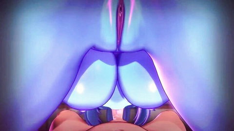 Demon girl's glowing blue pussy and big ass close-up in explicit fantasy pose