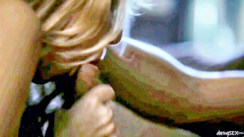 Abigaile Johnson blonde MILF sucking cock in passionate threesome