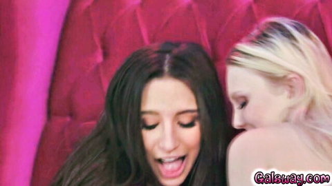 Chloe and Lily topless in raw surprise moment, brunette and blonde close up