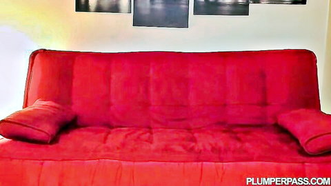 Anastasia Lux in luxurious escort scene on red futon, Plumper Pass