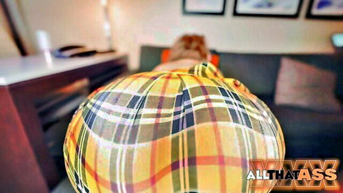 PAWG redhead bent over in plaid skirt, big ass exposed for interracial anal tease